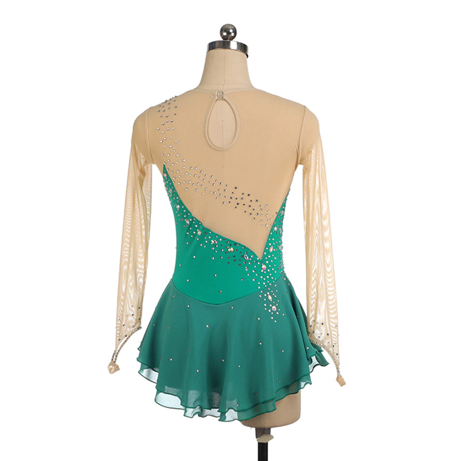Vestido de patinaje artístico Personalizado Competición Patinaje Sobre Hielo Falda Para Niña Mujeres Niños Gimnasia Rendimiento, MalachiteGreen-XXXL