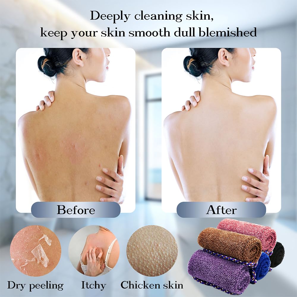 Pinkiou 5Pcs African Net Sponge for Shower Exfoliating Back Scrubber with Handle 31.5" Long Double Layer Thickened Nylon Mesh Wash Cloth for Body Deep Cleansing Men Women Purple Blue Coffee Black Pink - Image 2