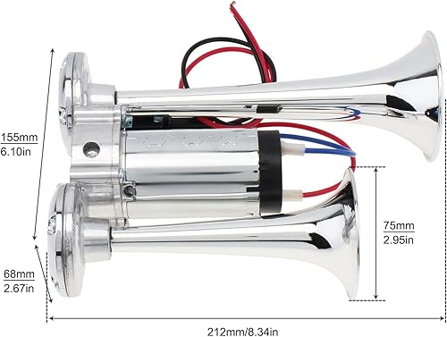 Miniatura 2 de Bocina de aire de 12V para camión, kit de bocina eléctrica súper fuerte de 600DB con doble trompeta y compresor para coches, camiones, trenes y