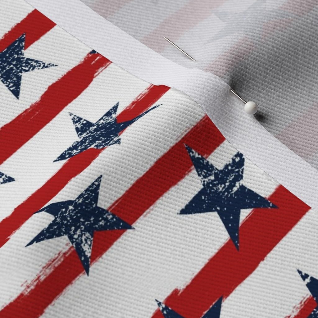 Spoonflower Fabric - Distressed Navy Stars Red Stripes Grunge Painted Vintage 4Th of July Printed on Denim Fabric by The Yard - Bottomweight Apparel Home Decor Upholstery