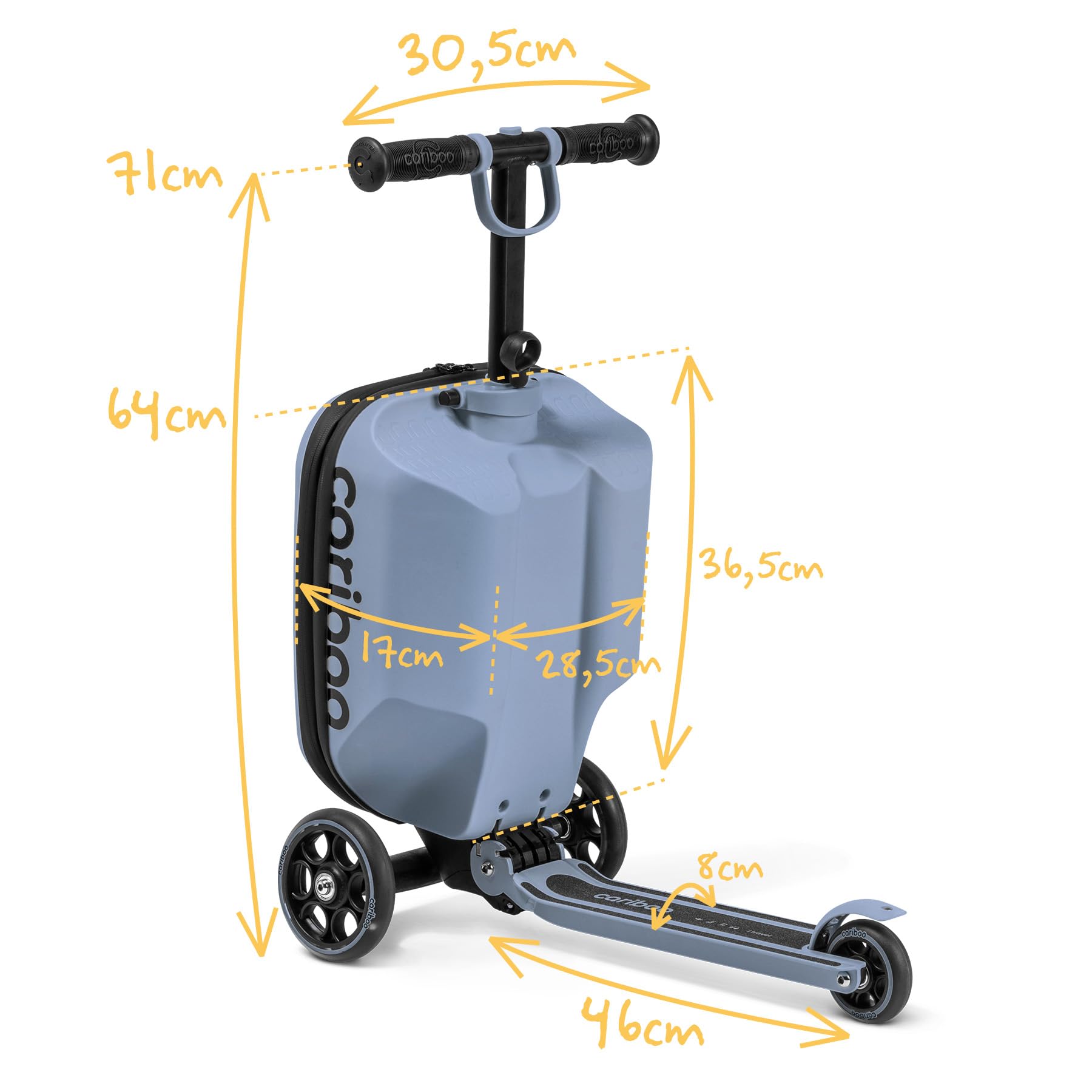 Cariboo Roller Kinder Scooter mit Koffer Mit 3 Rädern Ab 2 Jahren 2in1 Dreirad Klappbar Höhenverstellbar Bis 50 kg Handgepäck iTravel