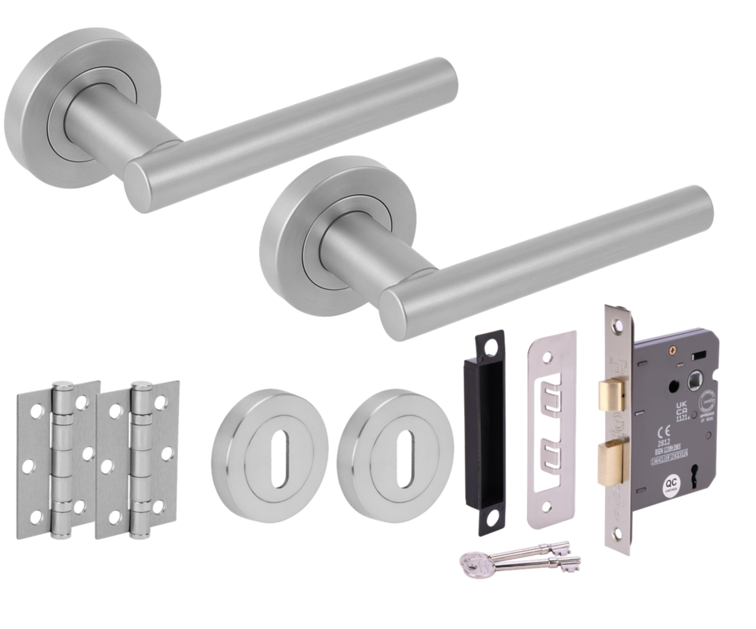 Hunta HANDLEZONE® Solus Door Handles on Rose 3 Lever Lock Pack with Ball Bearing Hinges - Satin Chrome