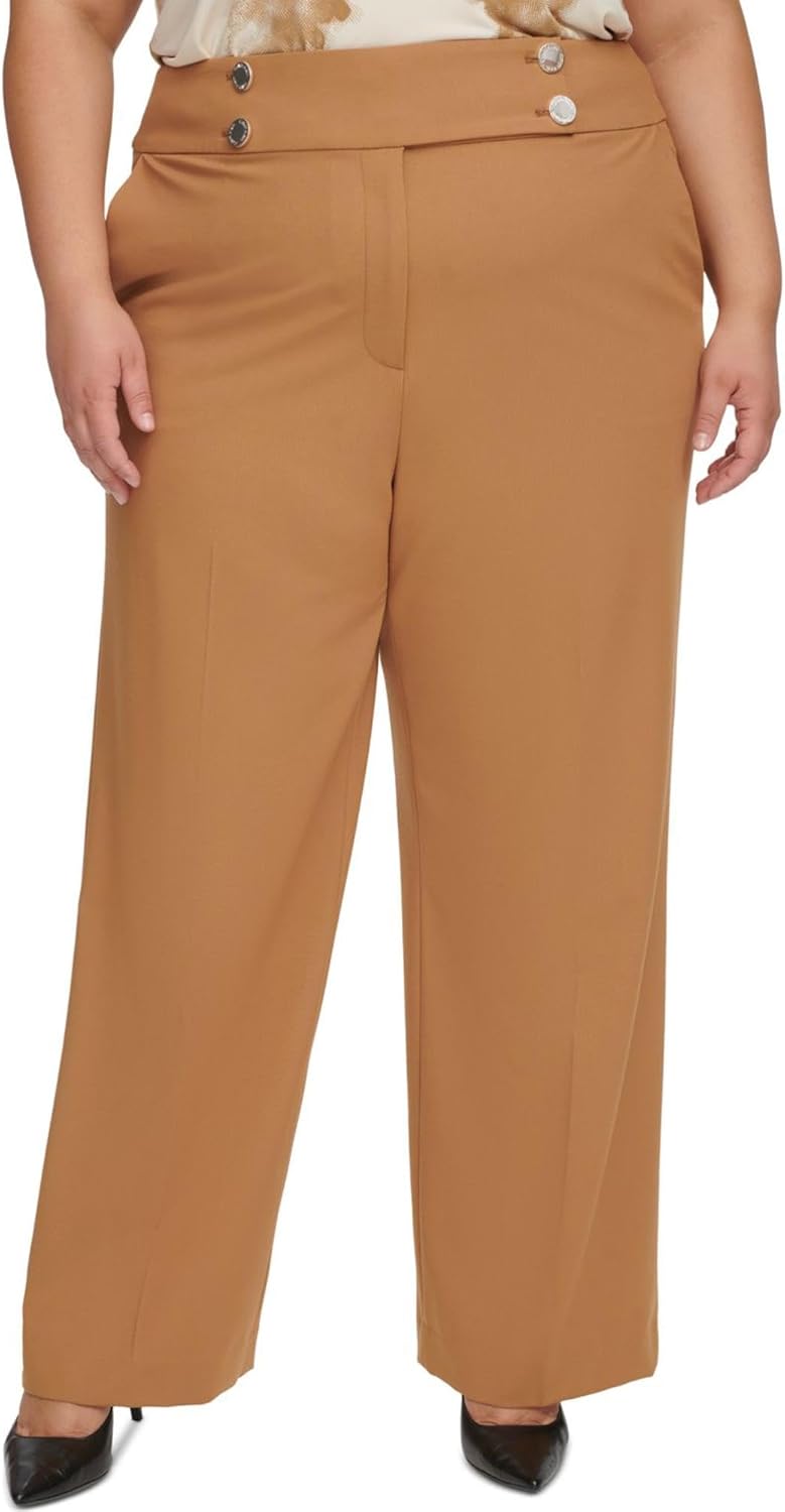 Calvin Klein Women's Plus Size High-Rise Wide-Leg Lux Pants (Luggage, 22W)