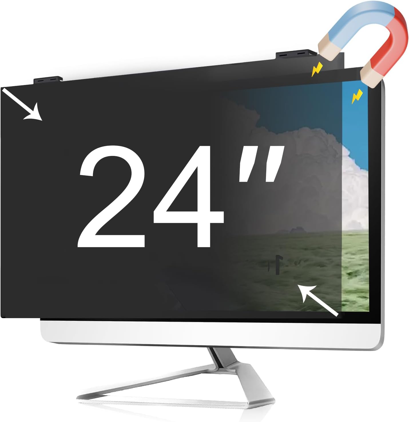 Magnetic Computer Privacy Screen Filter 24 Inch, Hanging Removable Anti Glare Blue Light Eye Protection Shield for Office, Airport, Cafe,24in(540 * 340mm)