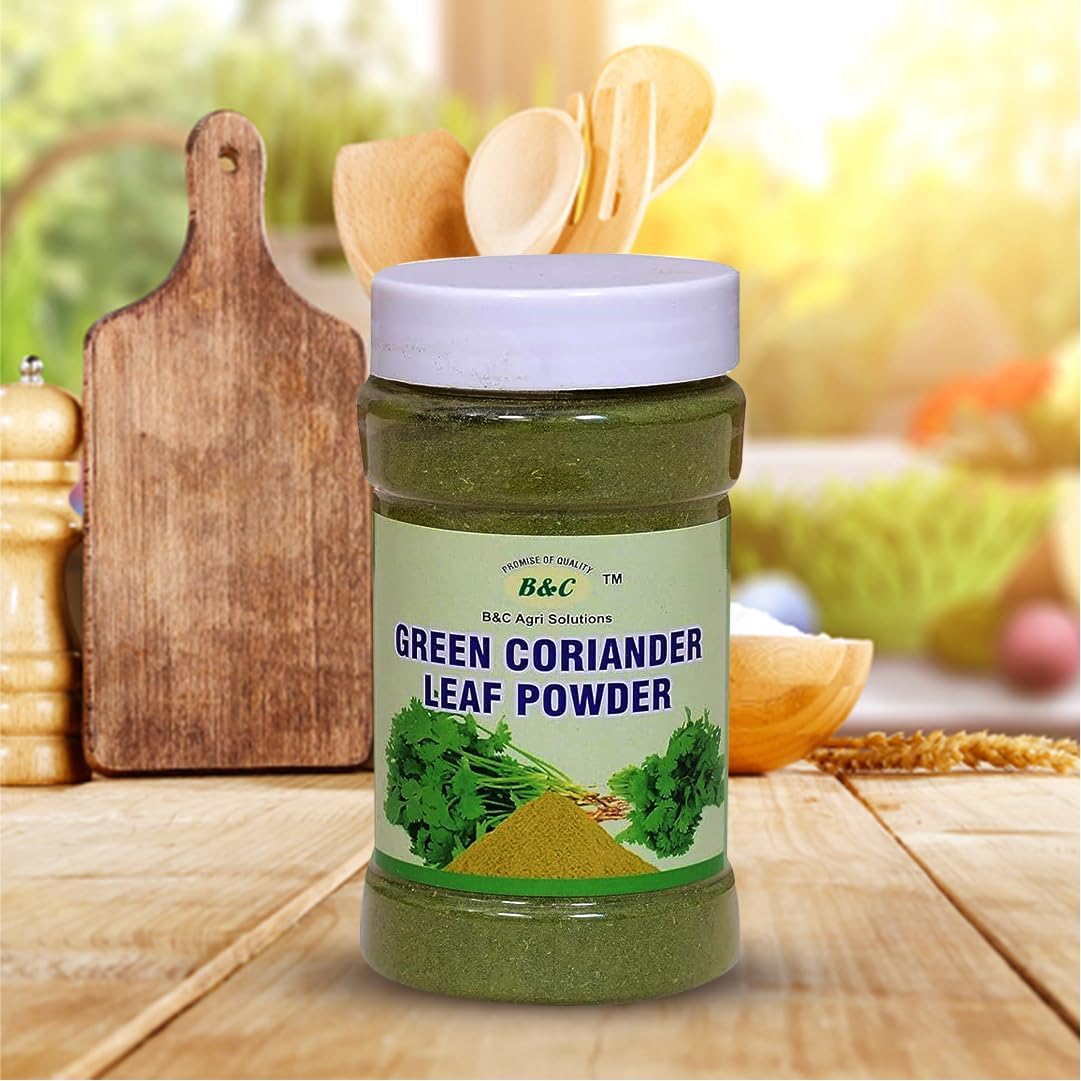 B & C Agri Solutions Organic Dried Green Coriander Leaf Powder (75gm) - Naturally Processed Quality Dhaniya Powder, Farm Picked Fresh Coriander Leaf, No Added Flavors and Colors (Pack of 1)