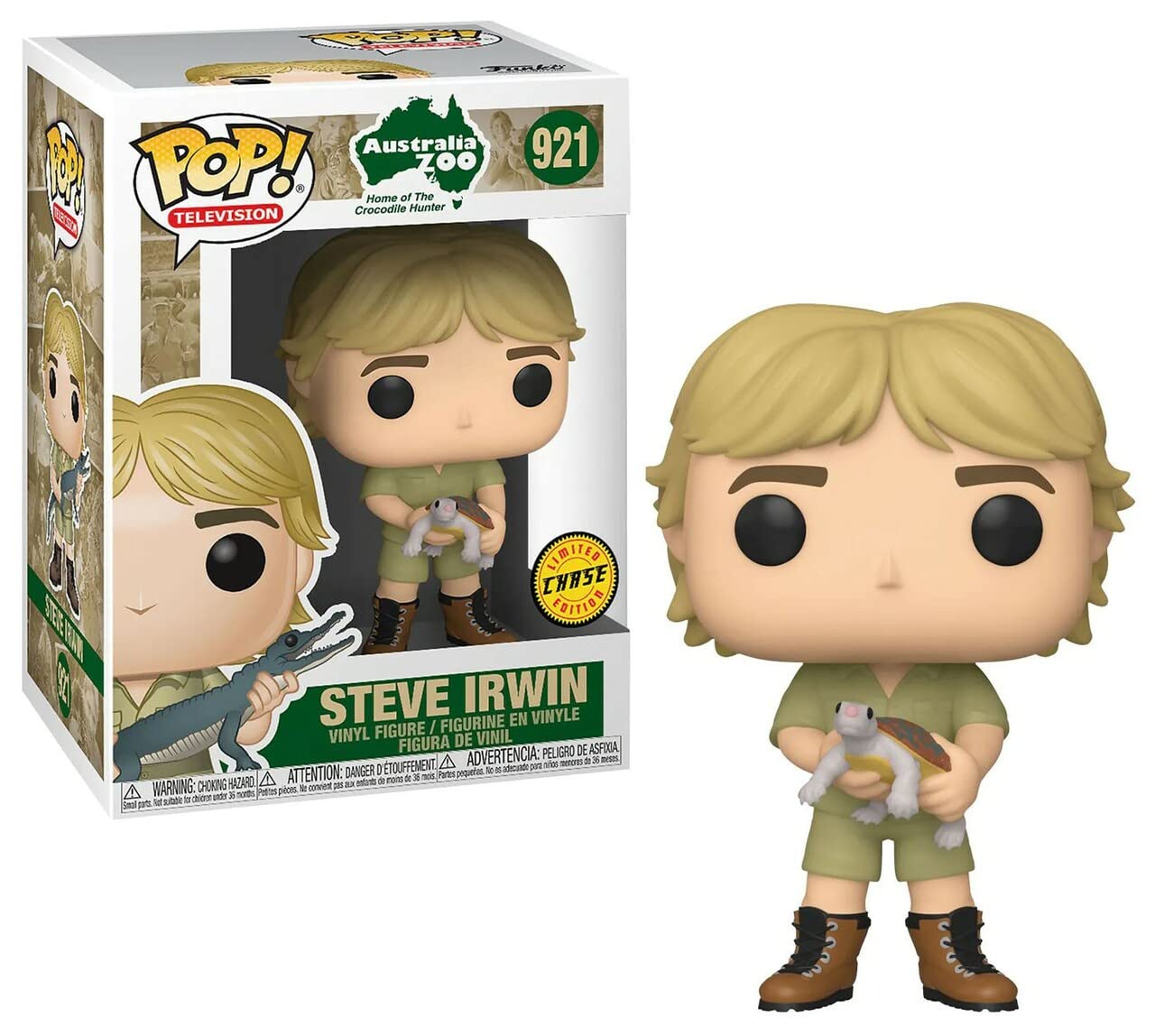 POP Crocodile Hunter - Figura de vinilo de Steve Irwin con tortuga de edición limitada de Chase Funko (incluye funda protectora de caja compatible)
