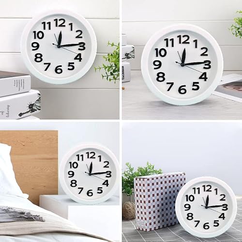 Buyinmo 6 Inch Bedroom Bedside Student Office Desk Clock, Battery Operated Alarm Clock, Silent No Ticking Analog Quartz Kitchen Living Room Decorative Round Large 3D Numbers Wall Clock-White #TOP5