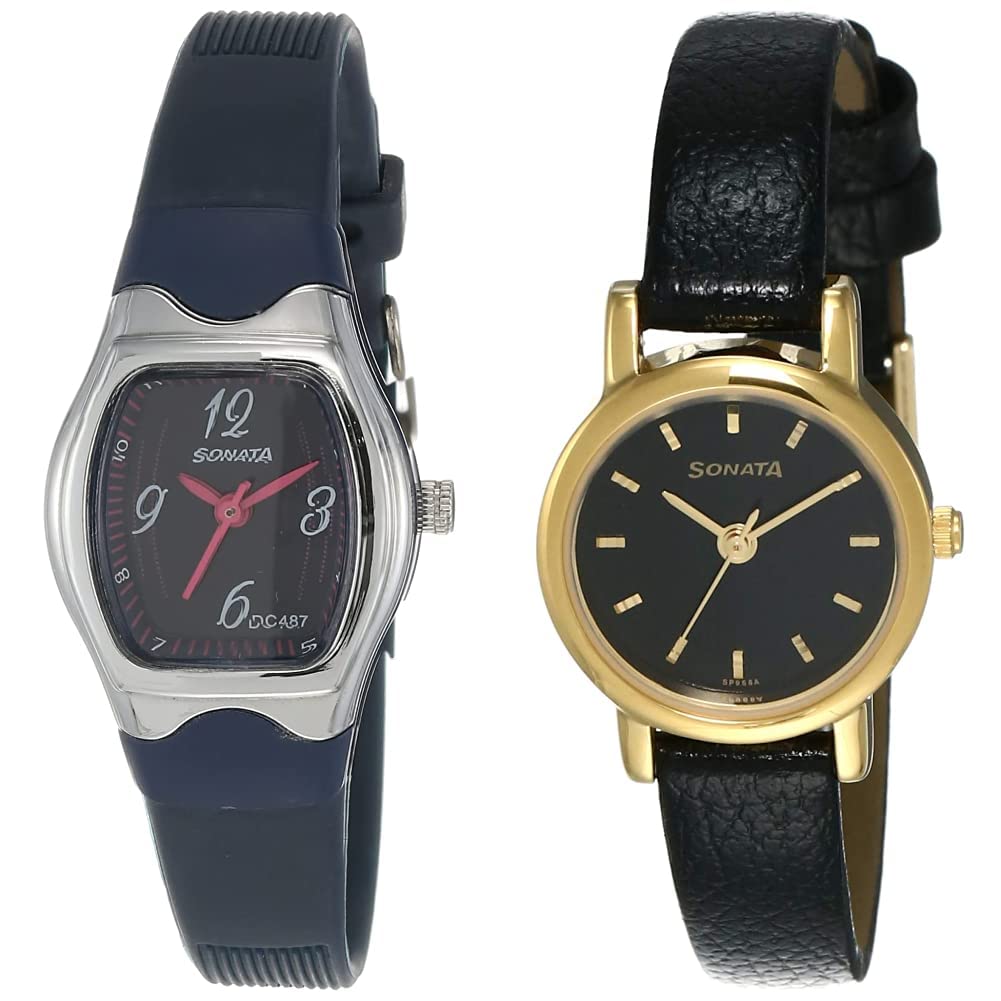 Sonata Women Leather Analogue Blue Dial & Black Dial (Nj8989Pp04C + Nj8976Yl03W) | Rakshabandhan Gifts, Band Color-Black (B07J5KVVK8) Amazon Price History, Amazon Price Tracker