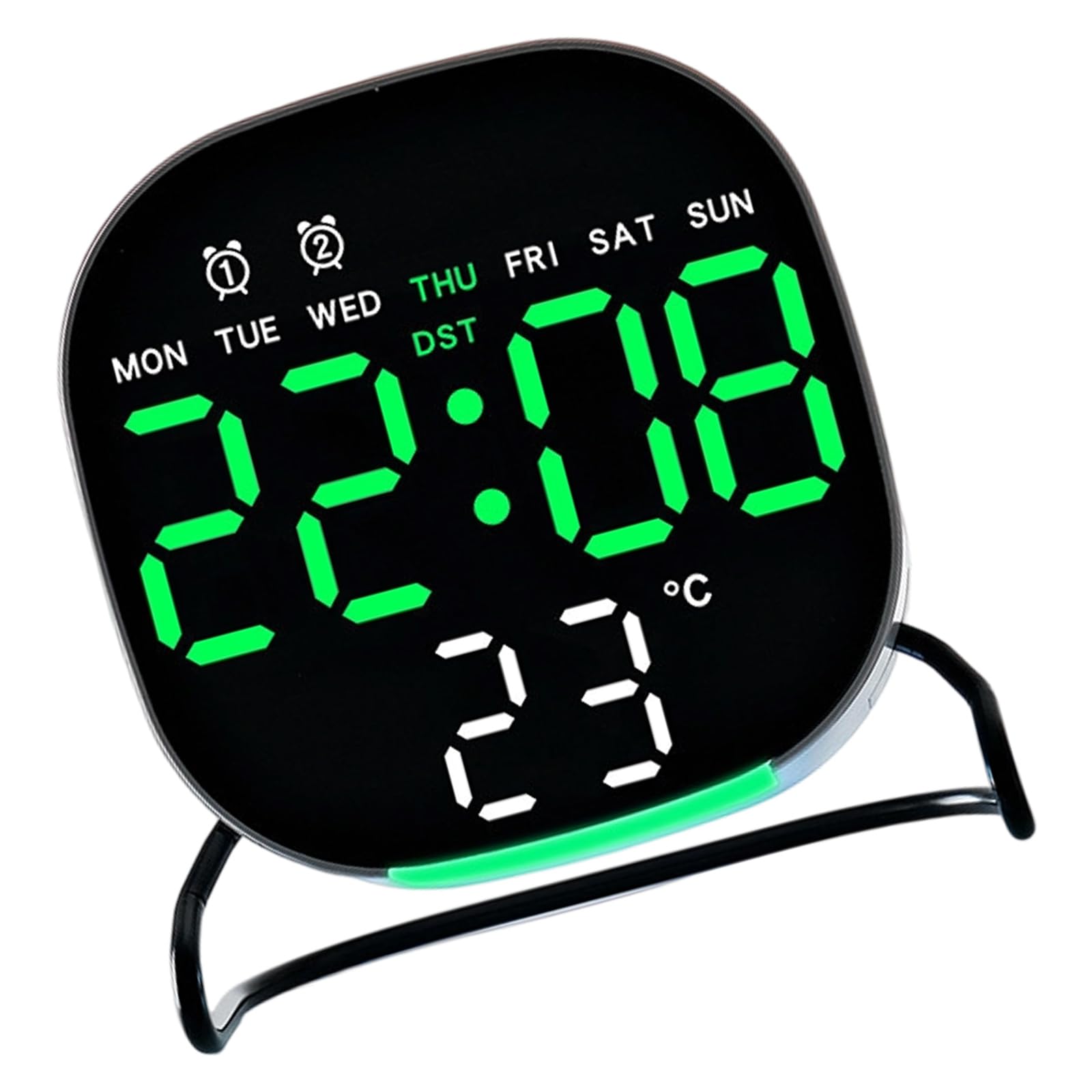 carotoe LED Desk Clock with Loud Alarm, Day/Date, Indoor Temperature, 3 Brightness Levels for Bedside, Bedroom Desk Alarm Clock
