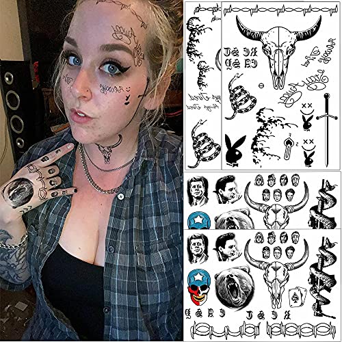 Face Tattoo, Halloween Temporary Tattoos Sticker, Halloween Costume,Parties Costume Tattoos,4 Sheets