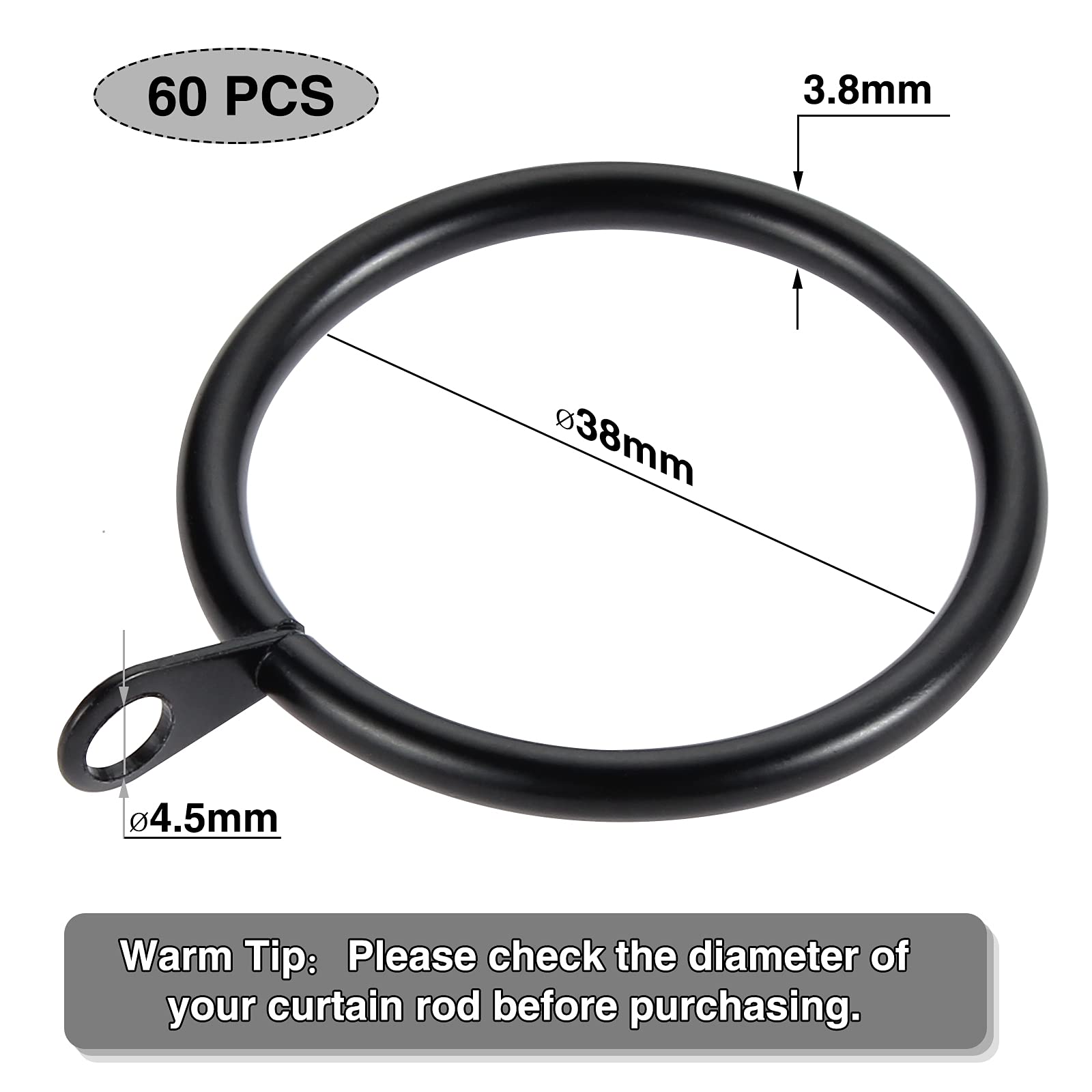 60 Pezzi Anelli per Tende in Metallo Anelli Bastone Tenda Anti Ruggine per Tenda Anelli Appesi per Tende e Canne, 37mm/38mm Diametro Interno