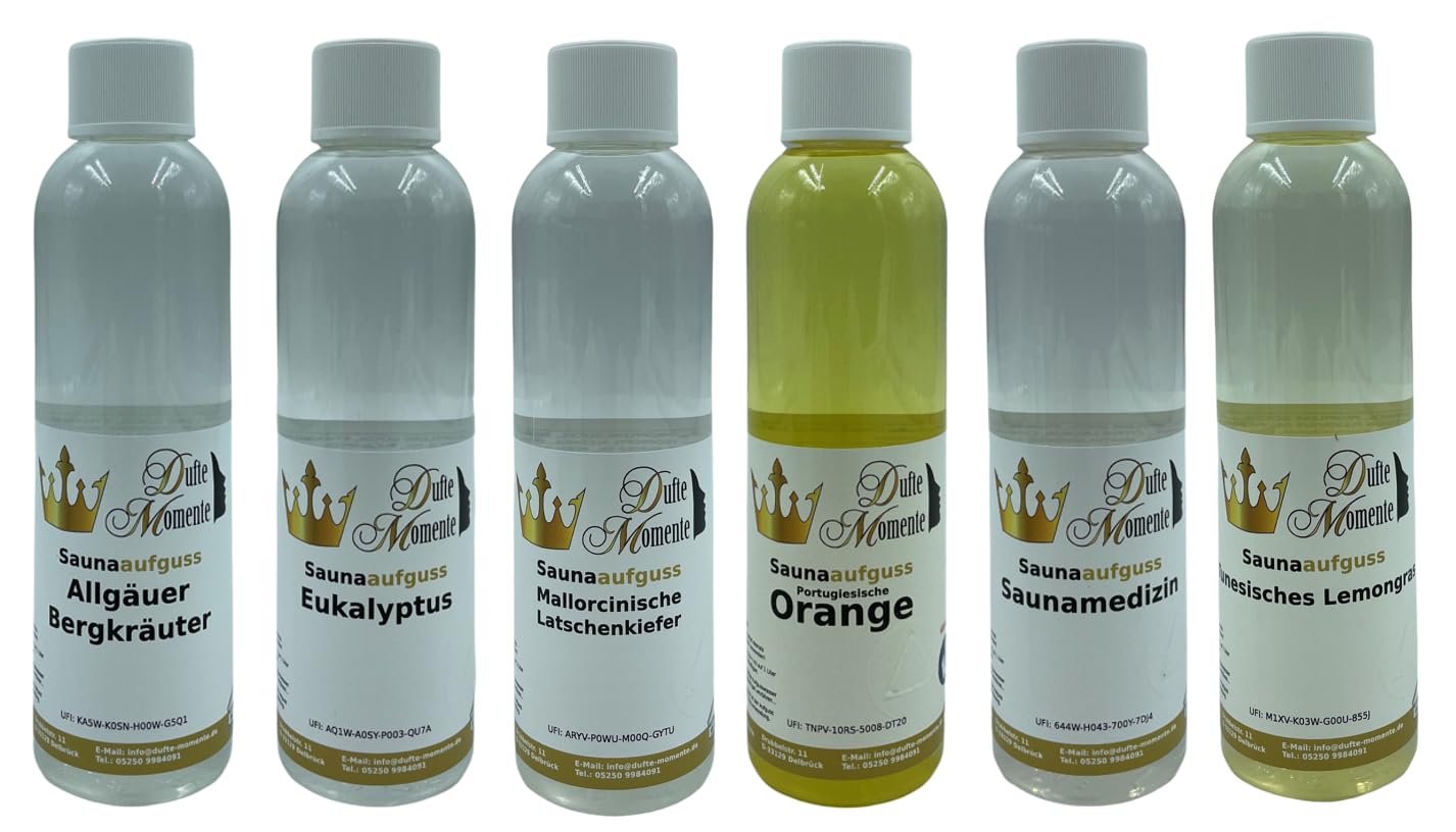 Dufte Momente Saunaaufguss 6 x 250ml - freie Wahl aus über 200 Düften - auch für den professionellen Anwender geeignet - Premiumqualität