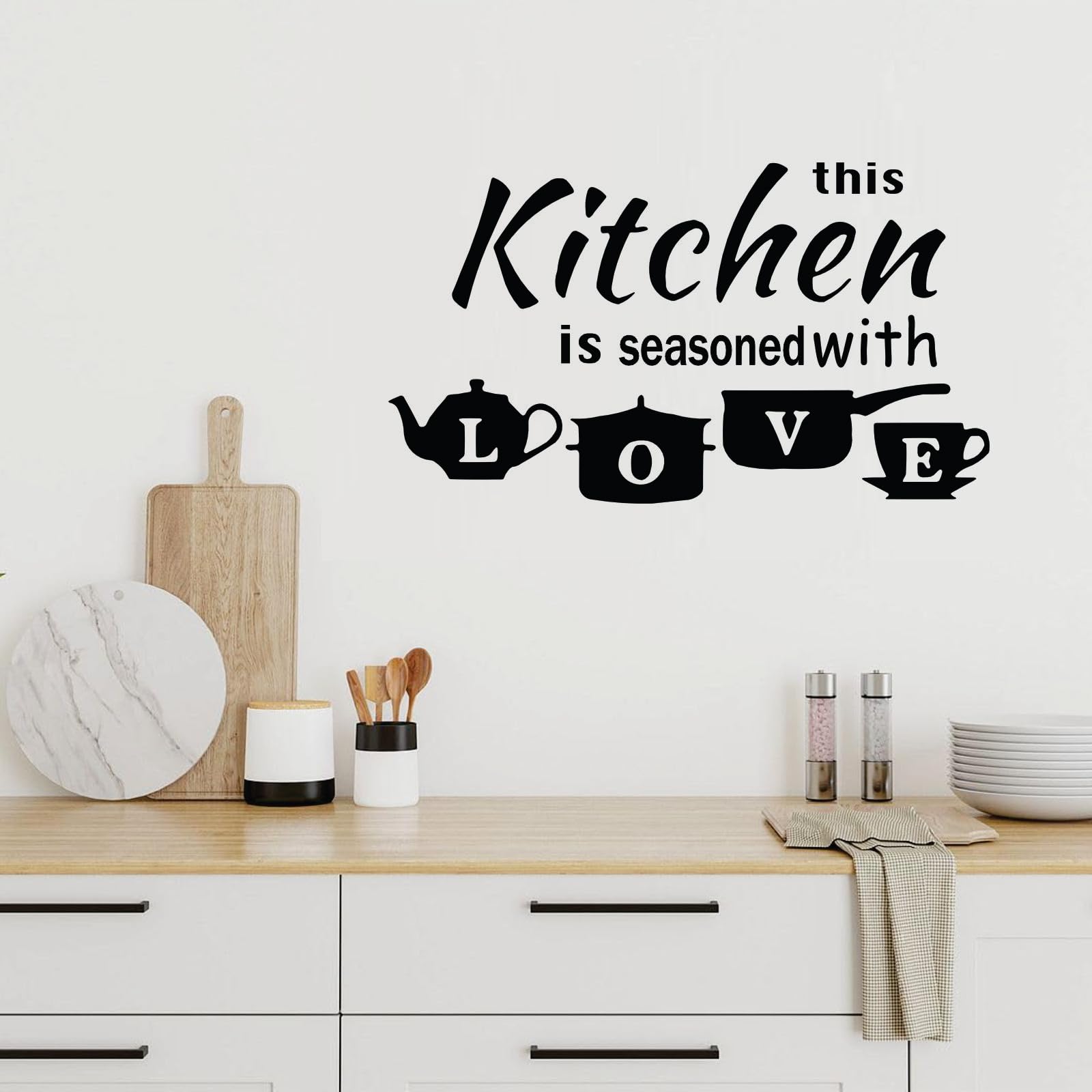 KREEPO This Kitchen is Seasoned with Love- Vinyl Wall Sticker Art for Cafe, Restaurants, Kitchen, Black 2
