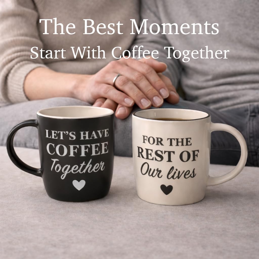 Triple Gifffted Let's Have Coffee Together Coffee Mug Set, Engagement Wedding Gifts for Couple, Bride and Groom Newlywed Bridal Shower, His Hers, Mr and Mrs, Christmas Day, Valentines, Ceramic 13Oz