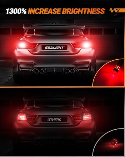 Miniatura 2 de SEALIGHT - Bombillas LED para luz de freno, 3157 LED rojas 3057 4157 T25 3156 para luz trasera, 2600 lúmenes rojos, luz trasera con lentes de