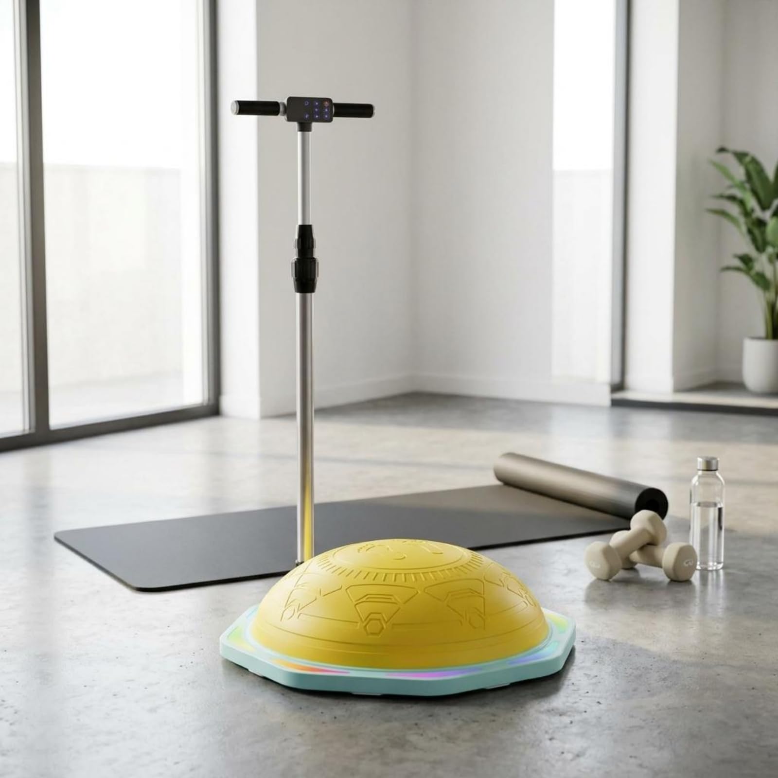 rockible Children Balance Ball Cúpula de Equilibrio Infantil de Balance para Niños Barra Extraíble con Agarre Superficie, Amarillo, con Reposabrazos, Bluetooth Y Luces De Colores