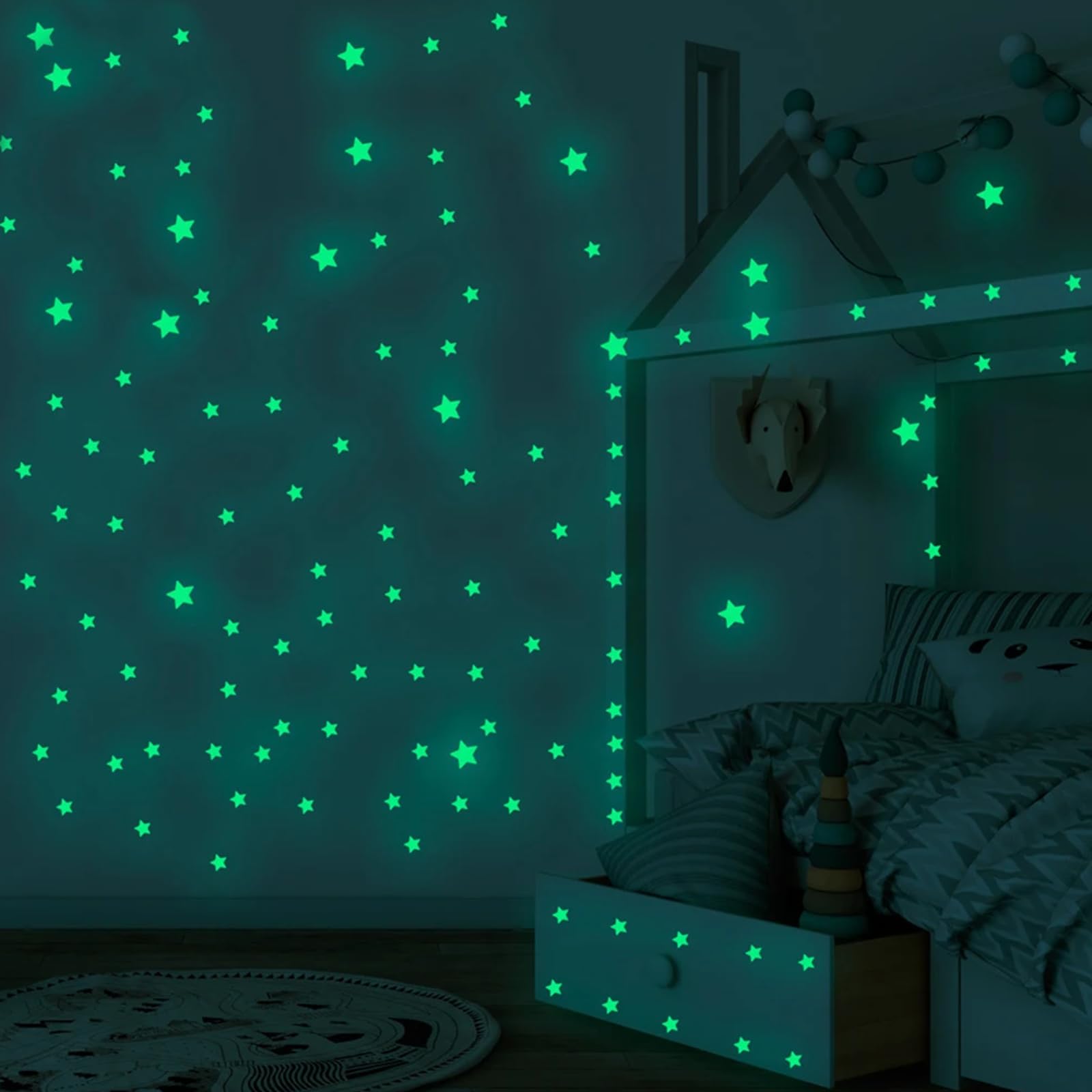 2 tabletas adhesivos luminosos para niños habitación,estrellas luminosas,Pegatinas fluorescentes,Estrellas Fluorescentes,para techo pared, brillante Decoración Dormitorio infantil