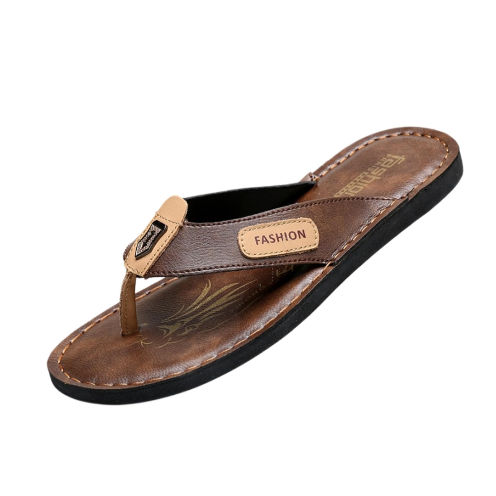 Infradito Uomo Uomini in Pelle Divisa Cucita Tanga Flip Flops, Piatta Maglia Foderata Morbido Eva Gomma Antiscivolo Sandali da Spiaggia per L'Estate All'aperto-brown-44