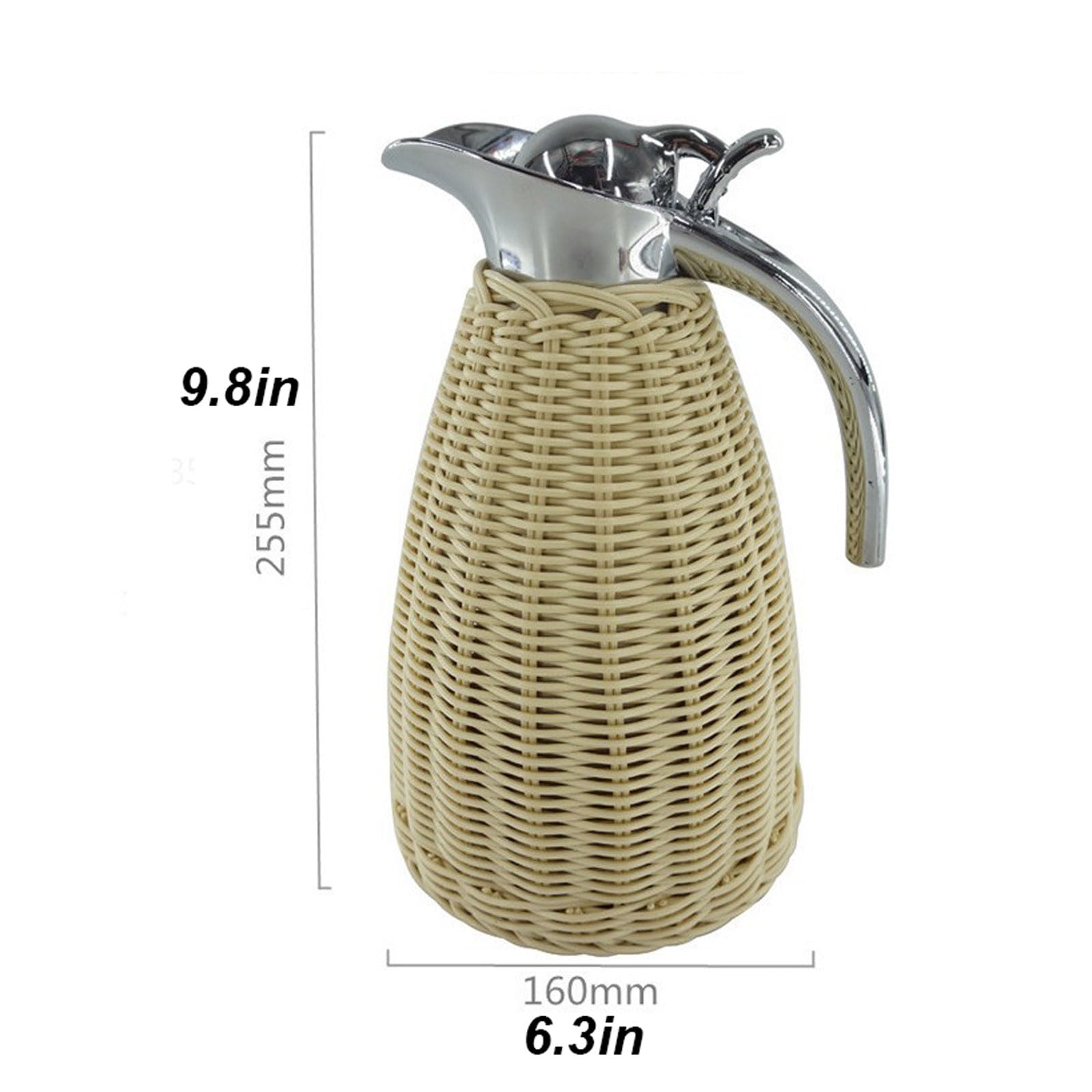 1,5 l/51 uncji ze stali nierdzewnej termiczna kawa kawa, ciepło 12 godzin i utrzymywanie zimna 24 godziny / 24, tkany korpus rattanu, izolowany termos kawowy (rozmiar: 3 szt., kolor: jasny beż)