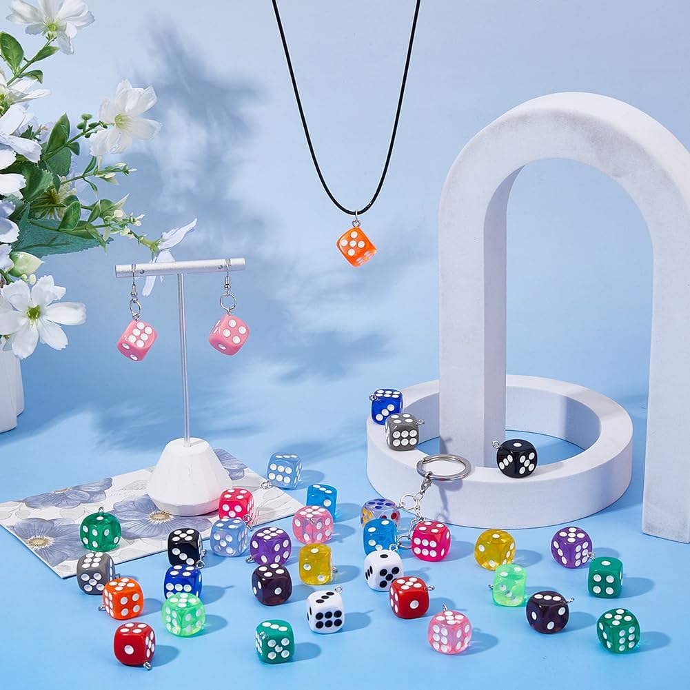 DICOSMETIC 36Pcs 18 Colors Dice Charms Bulk Resin Cube Charm Colorful Dice Pendant Small Fun Game Charms 3D Square Charm Pendant for DIY Bracelet Necklace Earring Jewelry Making, Hole: 2mm - Image 5