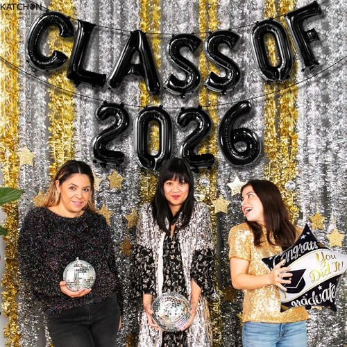 Image of KatchOn, Black Class of 2026 Balloons - 16 Inch | Graduation Balloons Banners | Black Graduation Decorations 2026 | Class of 2026 Banner for Class of 2026 Decorations, Graduation Party Decorations