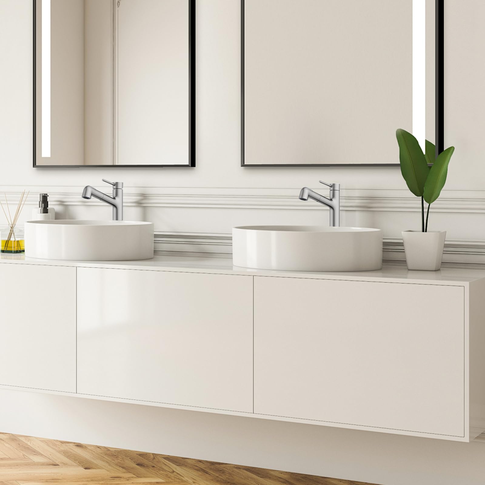 HURRAN Grifo Lavabo, Grifo Lavabo Alto, Grifos para Lavabos de Baño Extraíble con 2 Modos de Caño, Grifo Baño Monomando de Acero Inoxidable, Níquel Cepillado