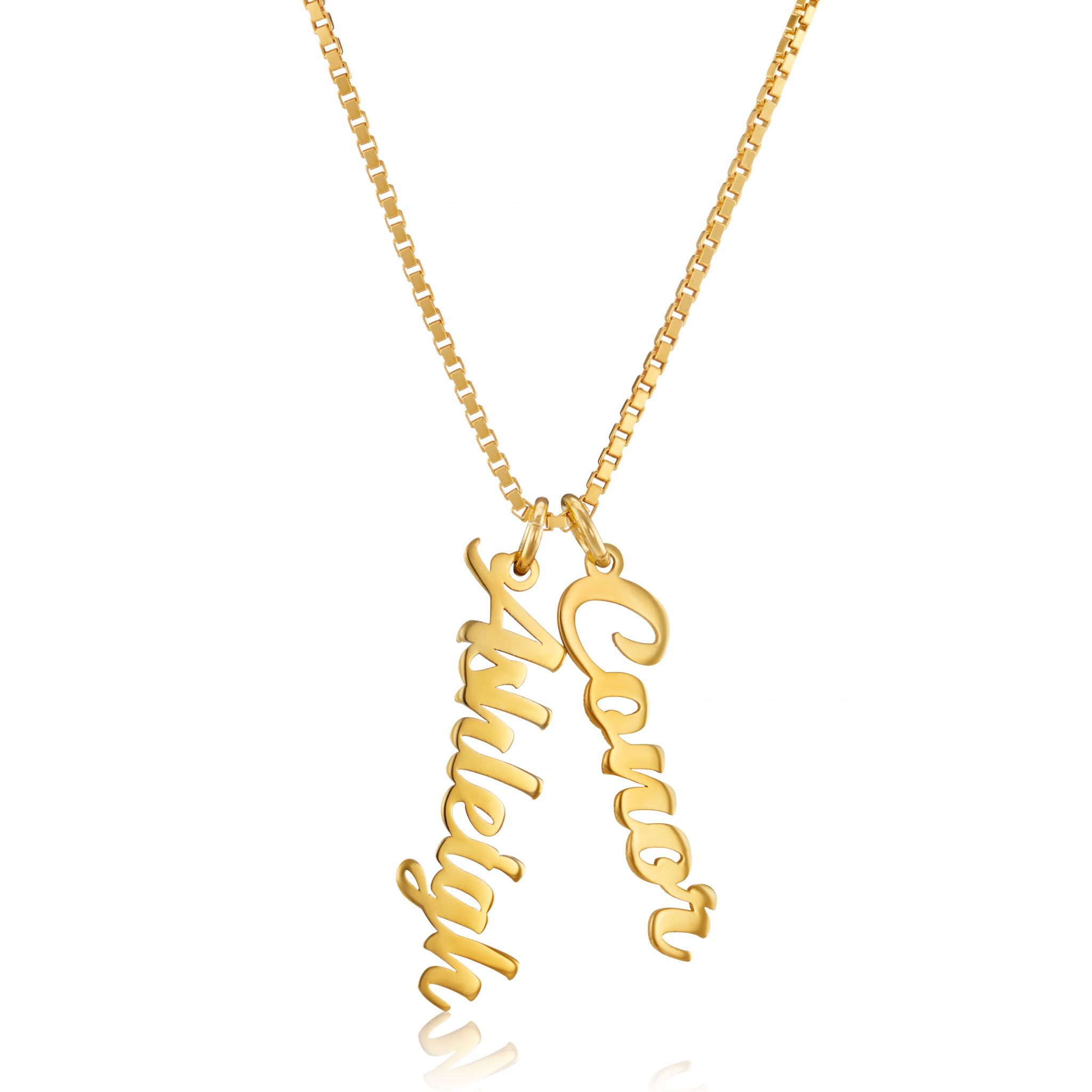 Sterling Silver Personalised Name Necklace Heart Pendant, Forever Rose Box, Dainty Gift For Her (2 Names Necklace Vertical Box Chain)