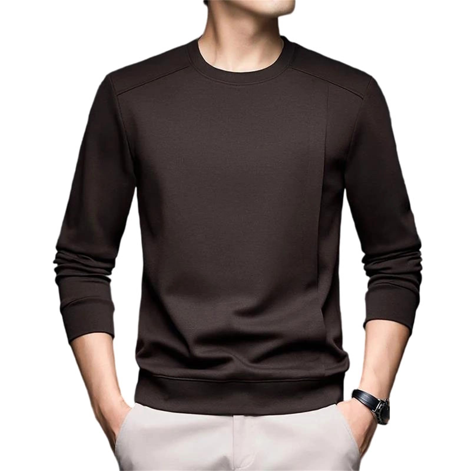Sudadera de cuello redondo para hombre, casual, manga larga, cómoda, básica, para uso diario
