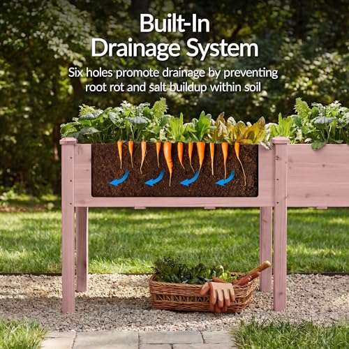 Image of Best Choice Products 72x24x30in Raised Garden Bed, Elevated Wood Planter Box Stand for Backyard, Patio, Balcony w /Divider Panel, 6 Legs, 300lb Capacity - Pink