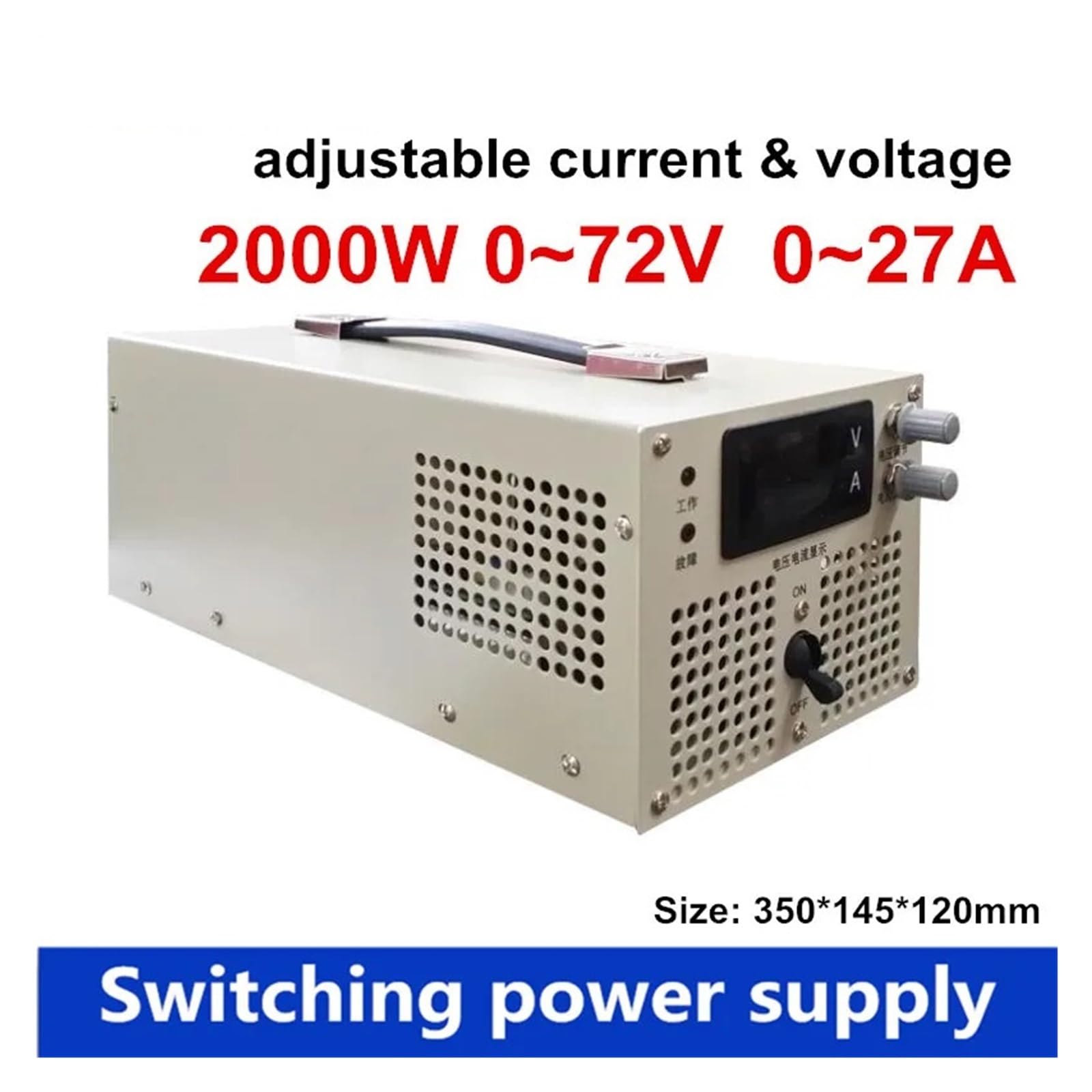 Alimentatore Switching Regolabile da 2000 W, Uscita 0-72 V CC, Corrente e Tensione 0-27 A, Entrambi Regolabili, Ingresso 110/220/380 V CA.(380V)