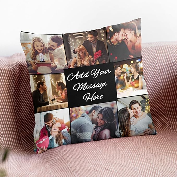 Print City Custom Photo Collage Pillow, Personalized Message, Multi-Photo Design, Home Decor