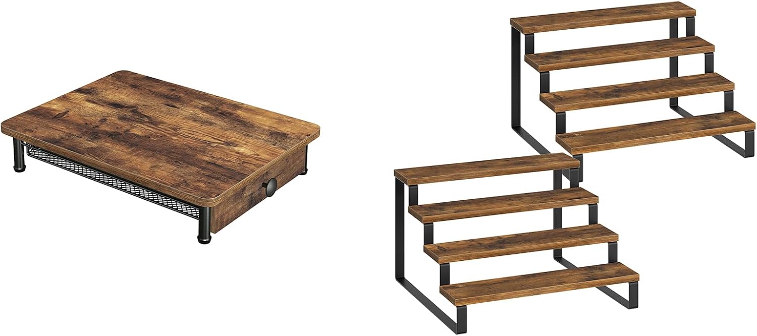 Coffee Pod Drawer Holder, Coffee Pod Drawer for K Cup, Spice Rack Set of 2, 4 Tier Spice Rack Organizer for Countertop, KH08BRG1-SR04L2BR