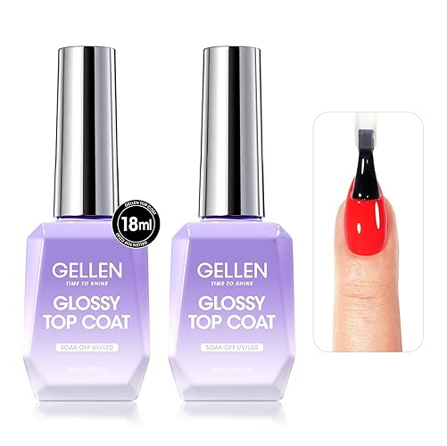 GELLEN 2 Pcs No Wipe Gel Top Coat Set, 18 ml Glossy Top Coat Gel Nail Polish, High Shiny Soak Off UV Lamp Clear Nail Polish, Home Salon Manicure Set - 2 Pcs Gel Top Coat
