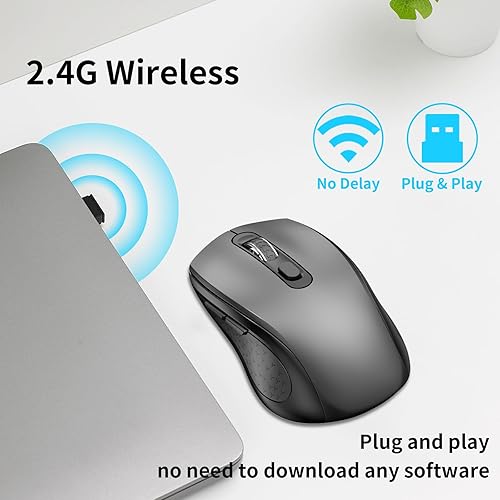 Miniatura 4 de Ratón inalámbrico ergonómico, mouse con botones laterales, 2400 DPI, silencioso y antideslizante, 2.4 GHz con receptor USB, 6 botones, adecuado para