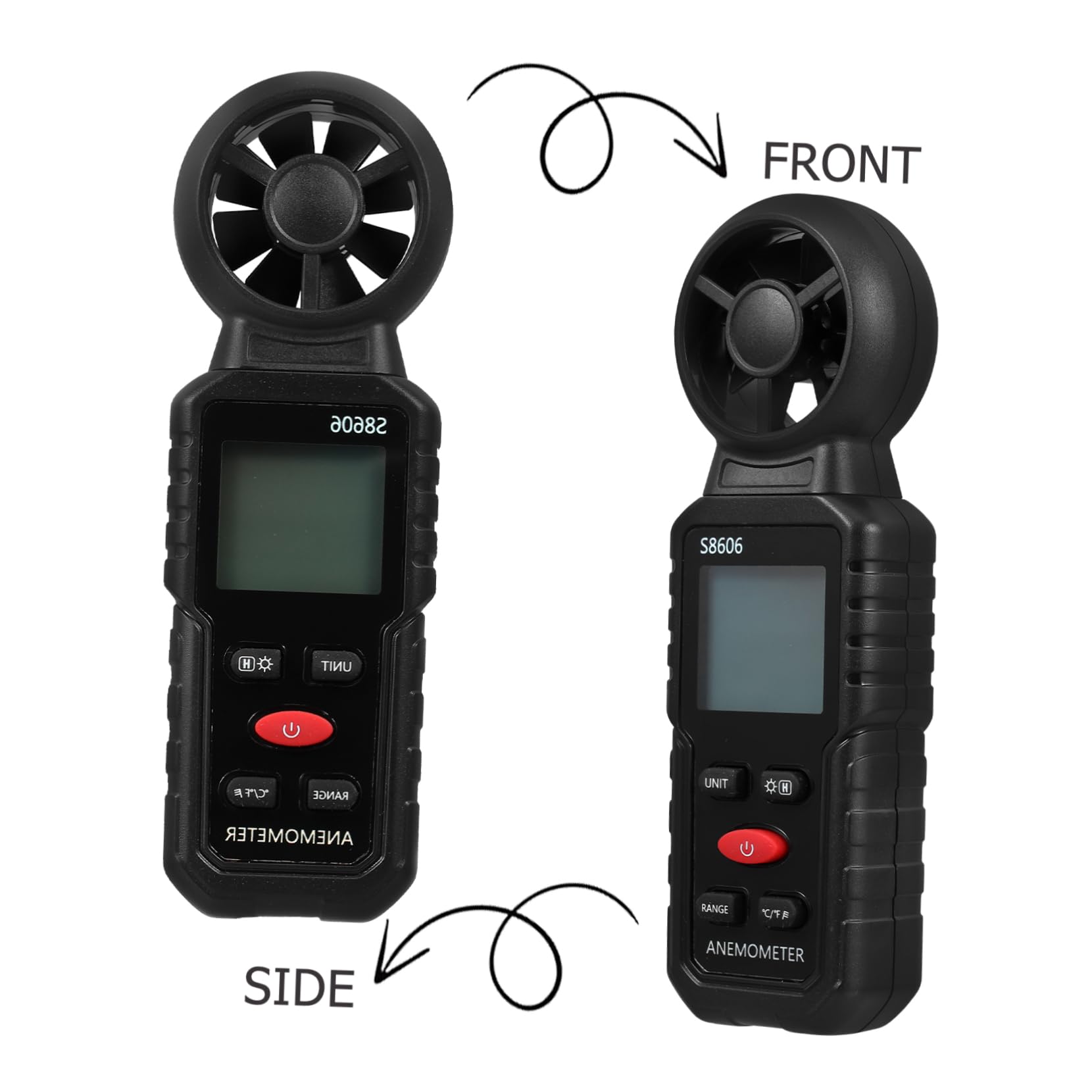 Anemometro Portatile per Misurazione Vento, Plastico, Nero