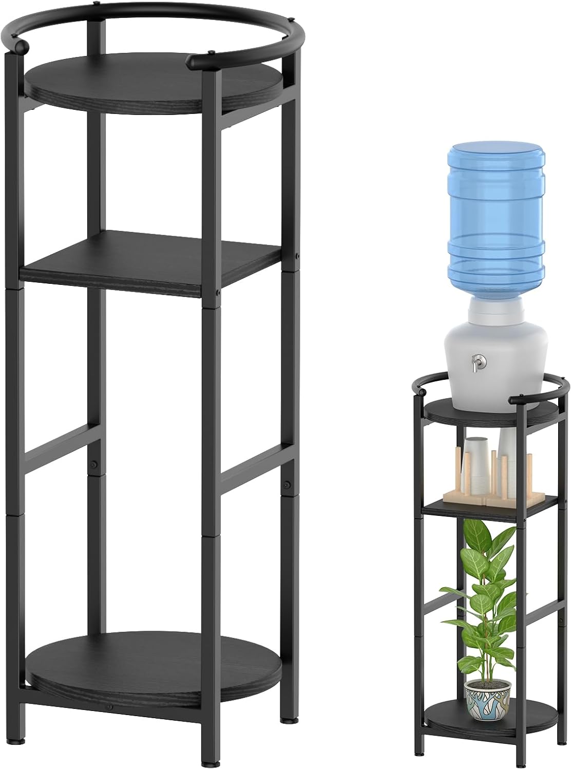 Water Dispenser Stand, 5 Gallon Water Jug Stand (36.5" H-11.8" W) Drink Dispenser Stand with Shelves 3 Tier Water Jug with Stand Water Dispenser Storage Black for Living Room, Kitchen