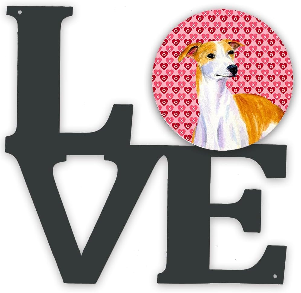 Caroline's Treasures LH9148WALV Whippet Hearts Love and Valentine's Day Portrait Metal Wall Artwork LOVE Indoor Outdoor Art Decor Patio, Bathroom, Kitchen Colorful Aluminum and Black Steel Sculpture
