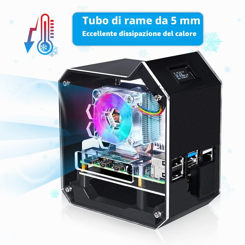 GeeekPi Raspberry Pi Mini Tower NAS Kit,Raspberry Pi ICE Tower Cooler with PWM RGB Fan,M.2 SATA SSD Expansion Board, GPIO 1 to 2 Expansion Board for Raspberry Pi 4 Model B 8GB/4GB/2GB/1GB
