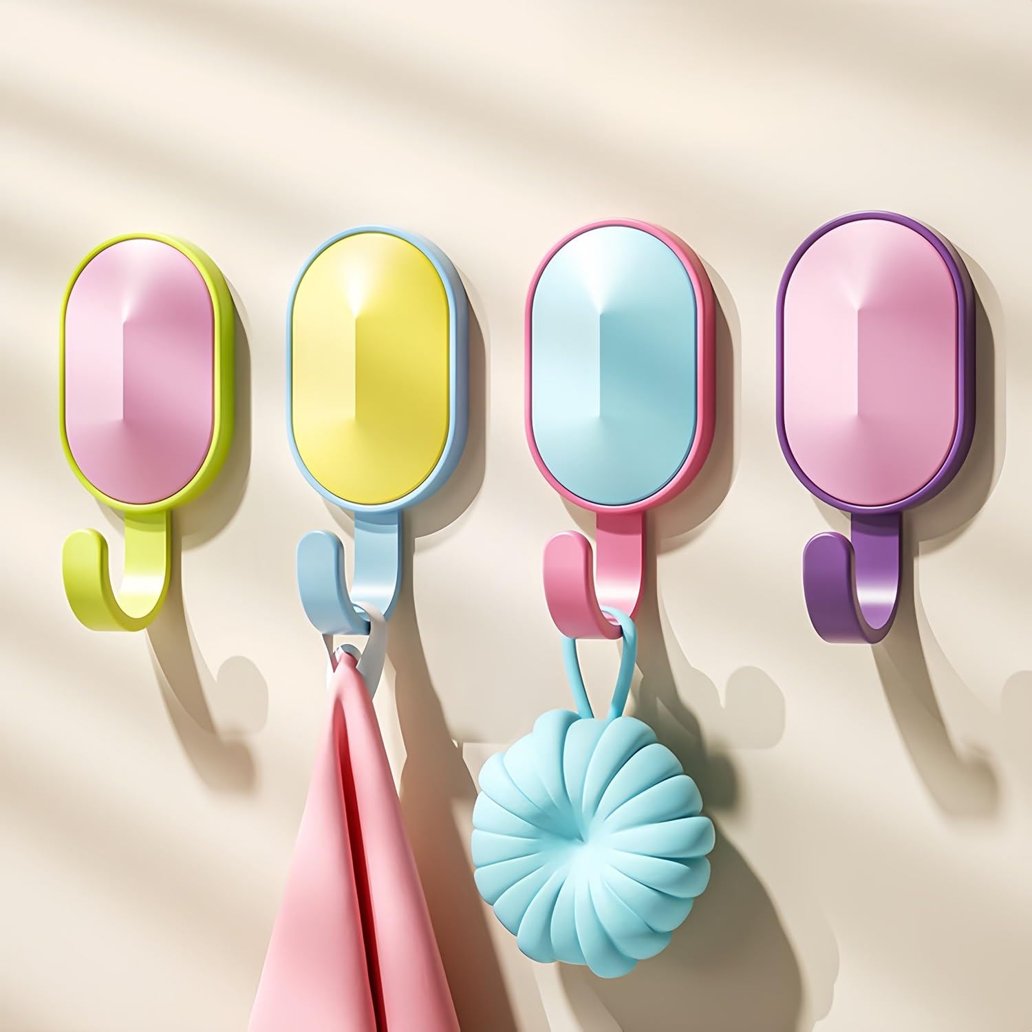 Ganci adesivi da parete per bambini 4 pezzi colorati senza foratura