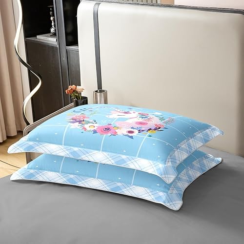 Miniatura 4 de Manfei Juego de ropa de cama de unicornio para niñas, juego de funda de edredón de flores en acuarela de dibujos animados, animales y estrellas,