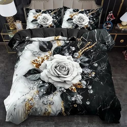 薔薇掛け布団カバー植物布団カバーマイクロファイバー防ダニ速乾掛被套静電気防止3点セット軽量洗える羽?被套ファスナー開閉リバーシブル簡単装着寝具柔ら着脱簡単けduvet cover190x210cm+2枕カバー43x63cm