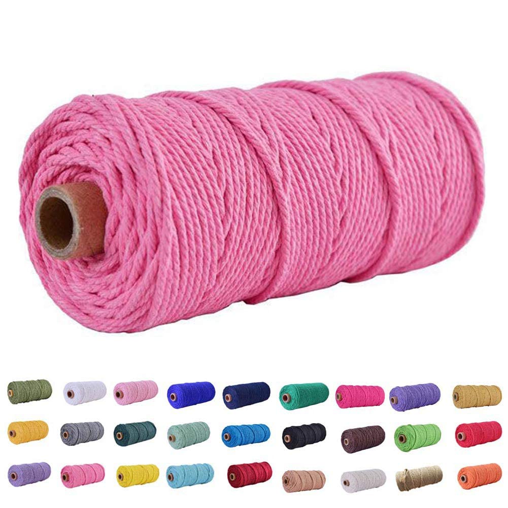 Macrame Cotton Cord 2mmx109 Yards,Natural Cotton Macrame Rope Cotton Cord,Colored Cotton Rope Craft Cord for DIY Crafts,Plant Hangers,Christmas Wedding Décor(Dark Pink)