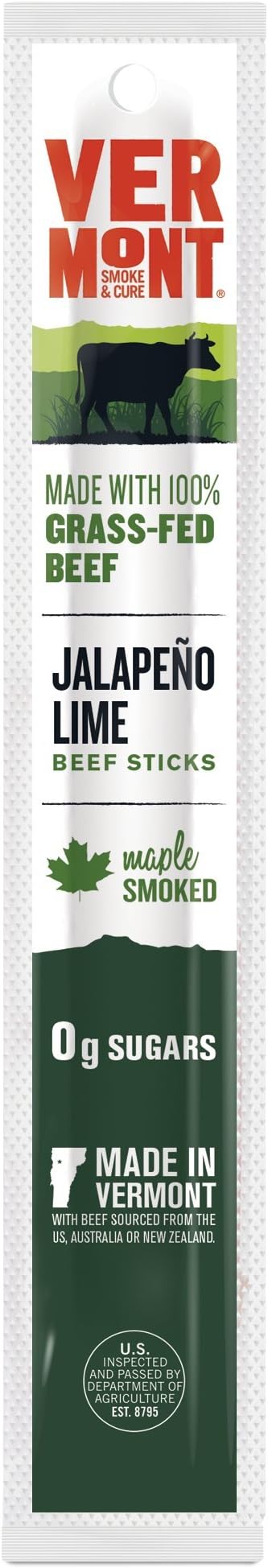 Vermont Smoke & Cure Grass Fed Beef Jerky Sticks, Jalapeno Lime, 1oz Stick