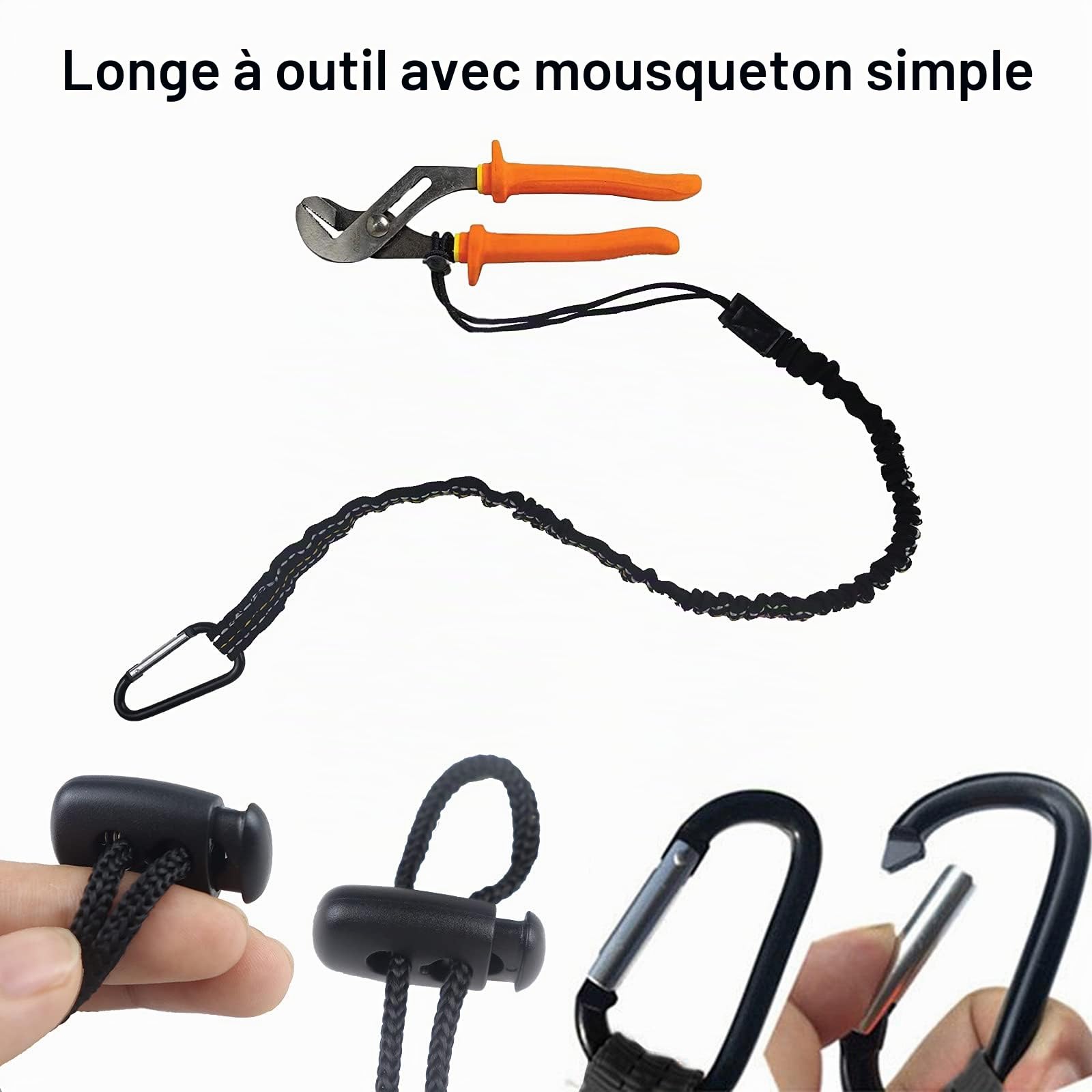 Cordon de Sécurité pour Travaux en Hauteur, Laisse à Outil de Sécurité Rétractable, Lanière de Sécurité avec Mousqueton, Limite de Poids Maximum 6.8KG/15lb Longe de Sécurité, 6pièces