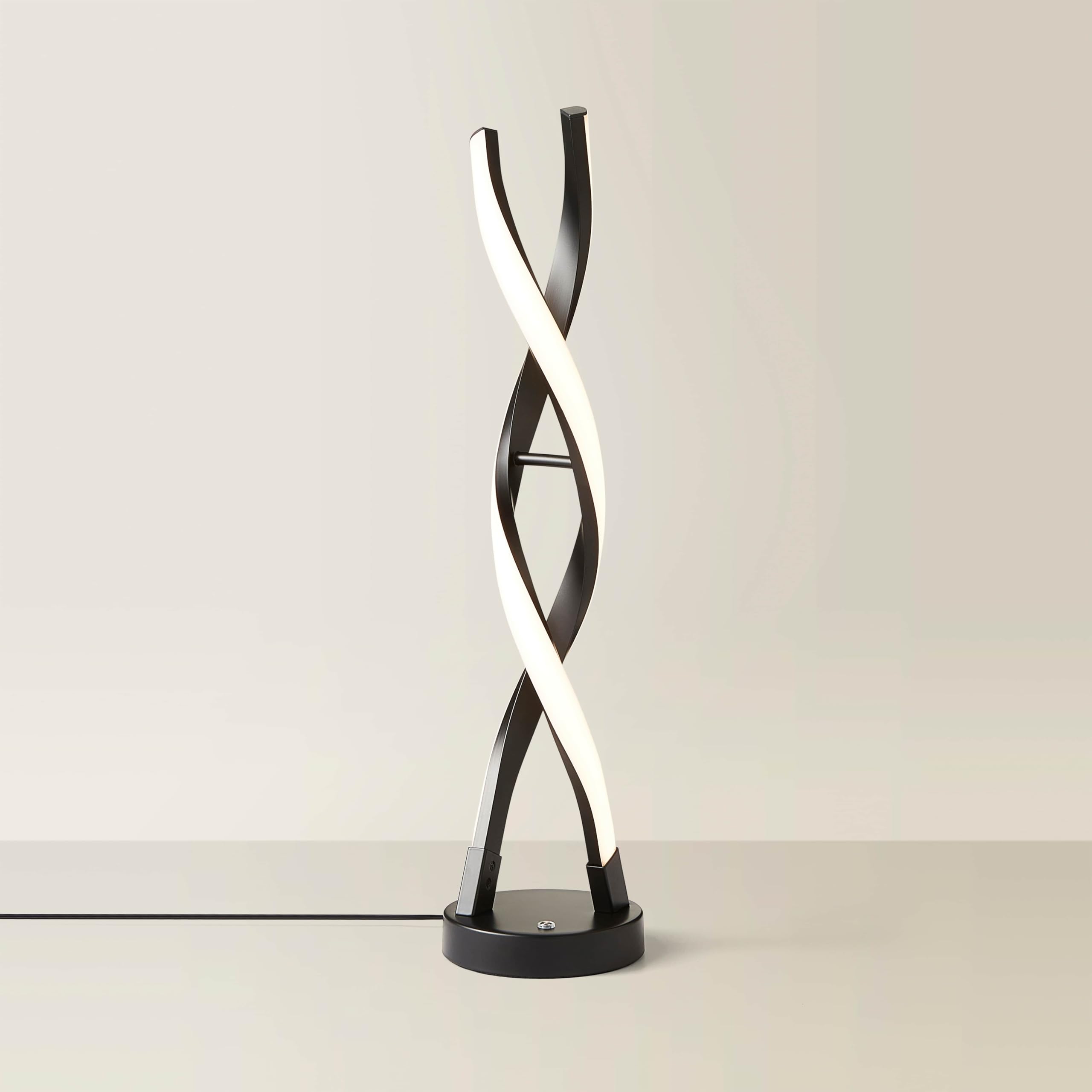 ValueLights Infinity Black Double Twist Integrated LED Table Lamp - Matte Black Metal & PVC - 3000K Warm White - Touch Dimmable