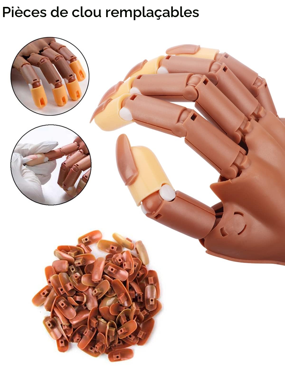 Deciniee Main d'Entrainement Manucure, 300 Morceaux d'Ongles et Fausse Main Manucure, Amovible Main Entrainement Ongles,Flexible Mains et Doigts d'Entraînement pour Domicile Magasin de Manucure