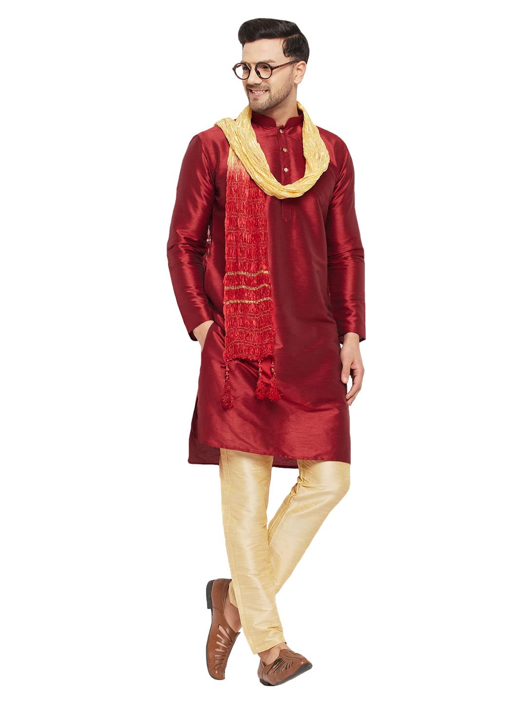 vm Men's Cotton Blend Solid Regular Kurta, Pyjama & Dupatta Set-picture-15