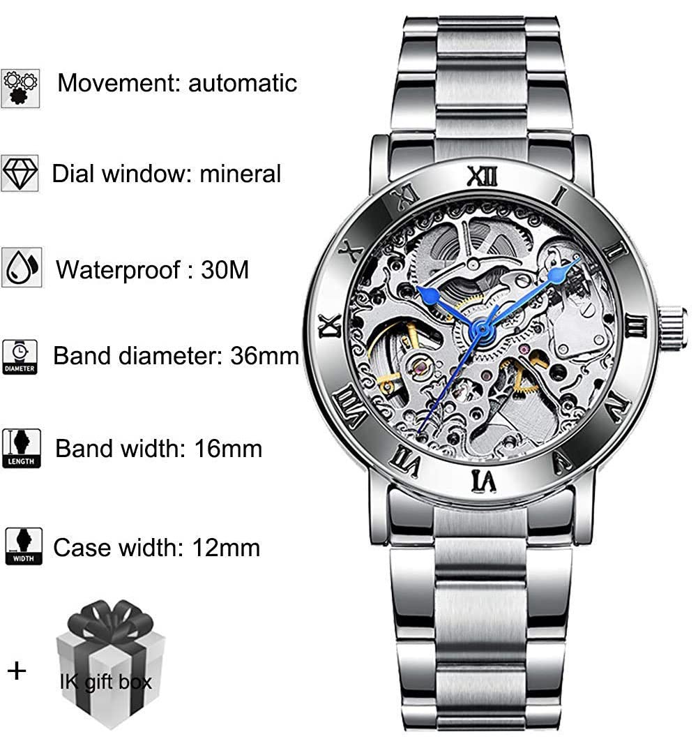 MASTOP - Reloj de Pulsera para Mujer, Estilo Steampunk, automático, mecánico, de Plata, con diseño de Esqueleto