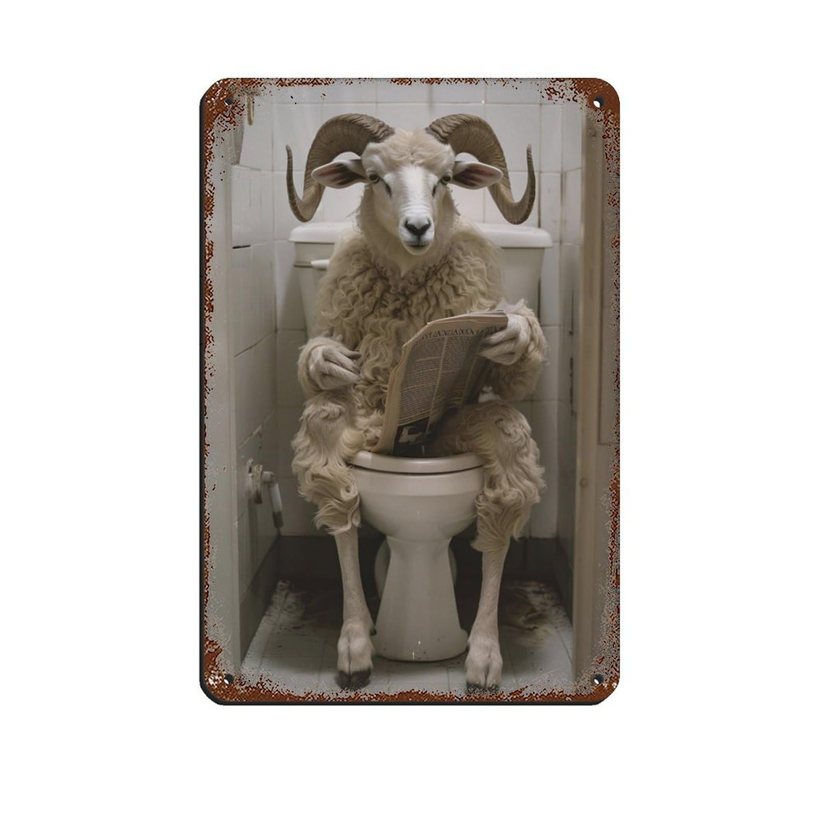 Ram Sitting on The Toilet Reading A Newspaper (7) Retro Poster Metal Tin Sign Chic Art Retro Iron Painting Bar People Cave Cafe Family Garage Poster Wall Decoration 8x12inch(20x30cm)