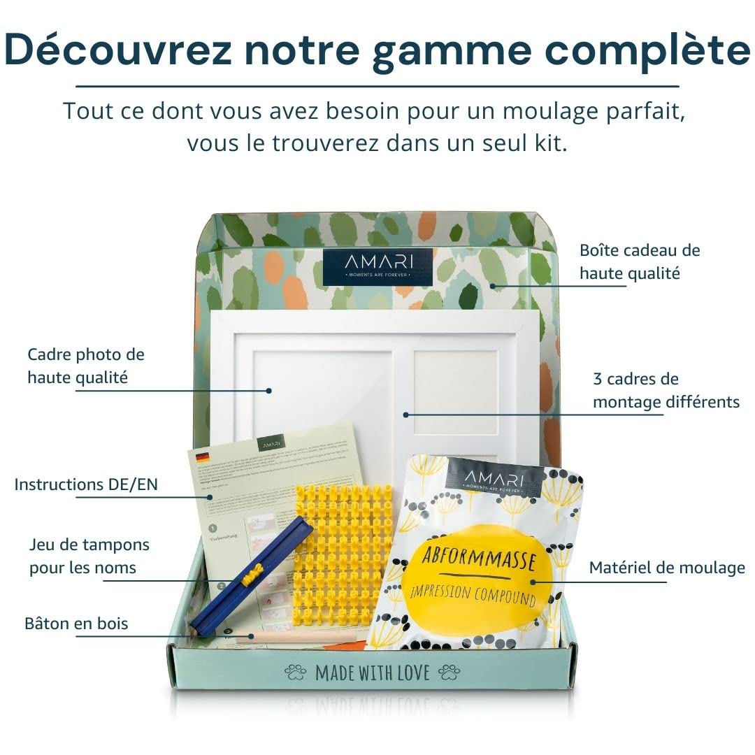 Amari ® Cadre Photo en plâtre Animal de Compagnie avec Lettres et Chiffres – Empreinte Chien kit Empreinte Chien kit Empreinte Chat Empreinte Chat kit Impression de Pattes de Chat et Chien